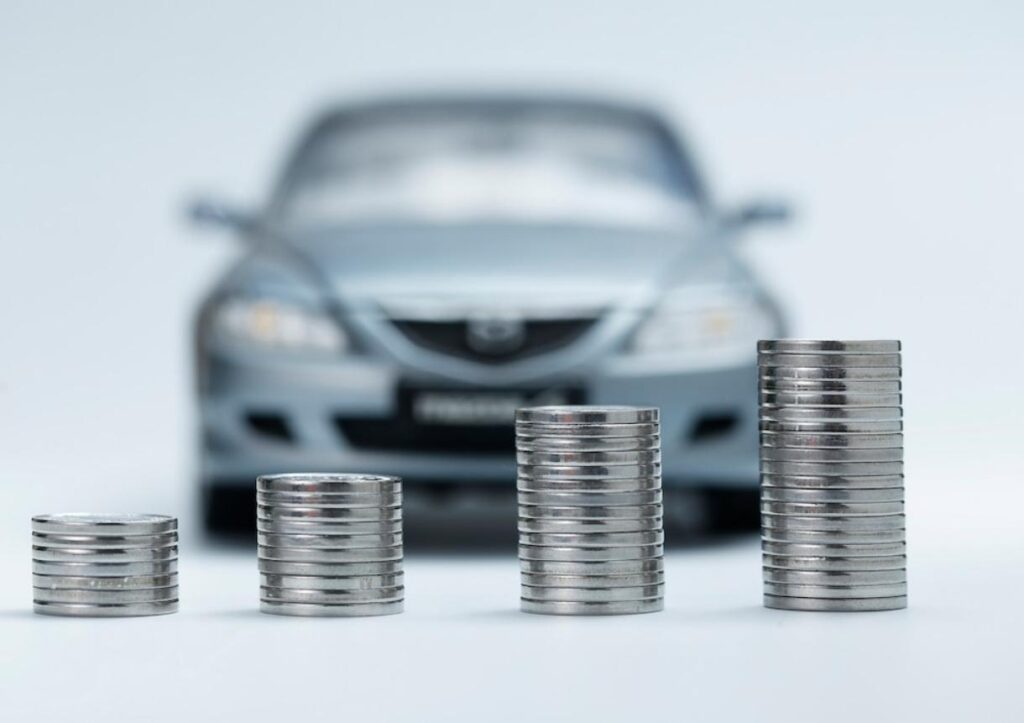 Coin stacks in front of car