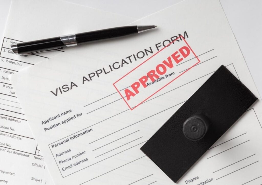 Flat lay visa application assortment