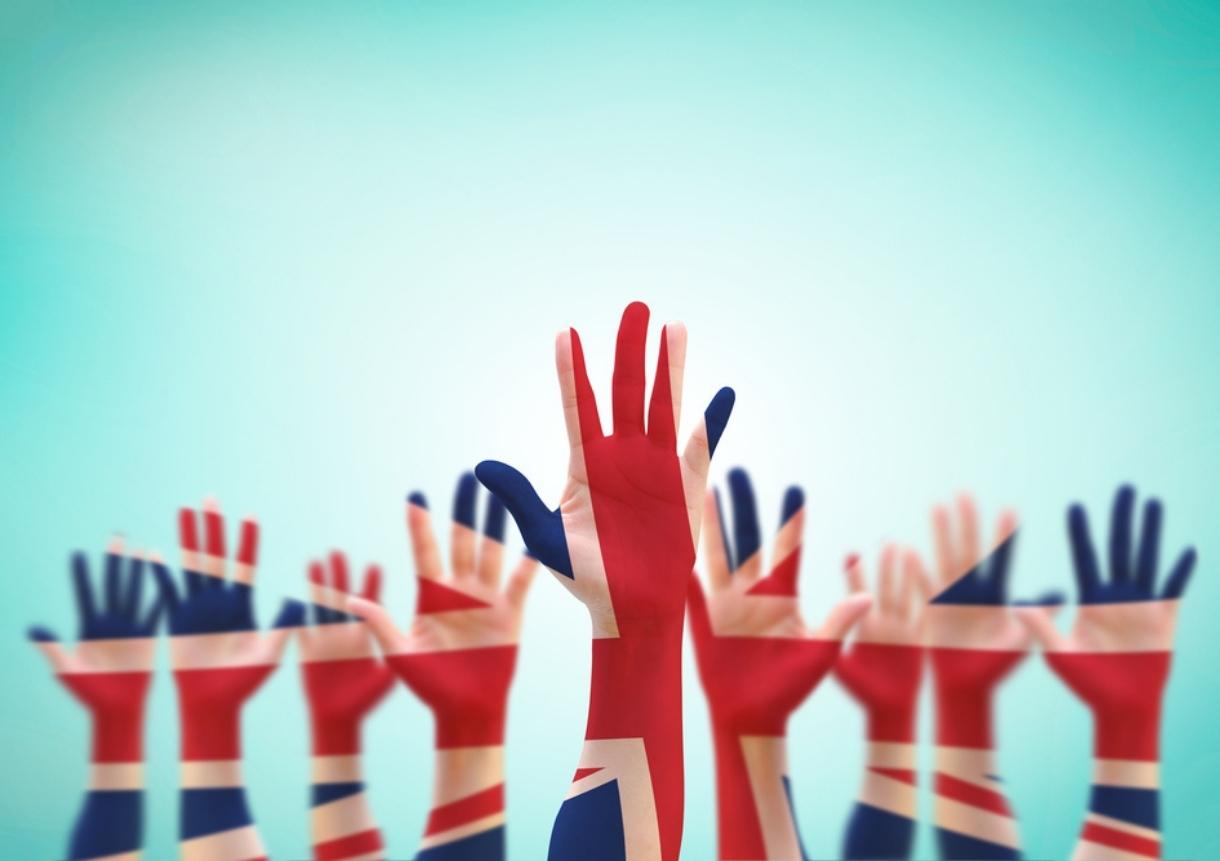United kingdom flag pattern on person human people hands