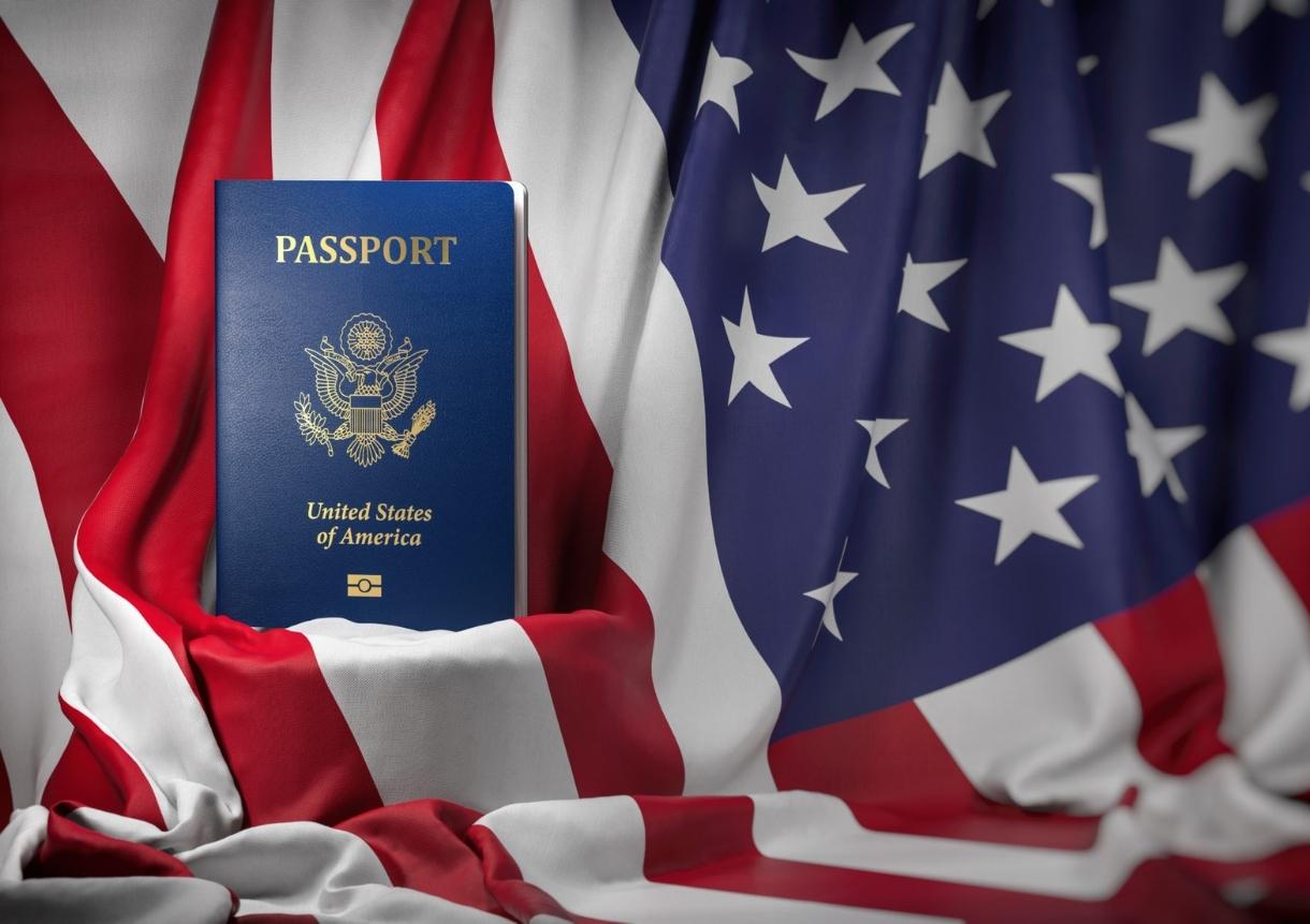 Usa passport on the flag of the us