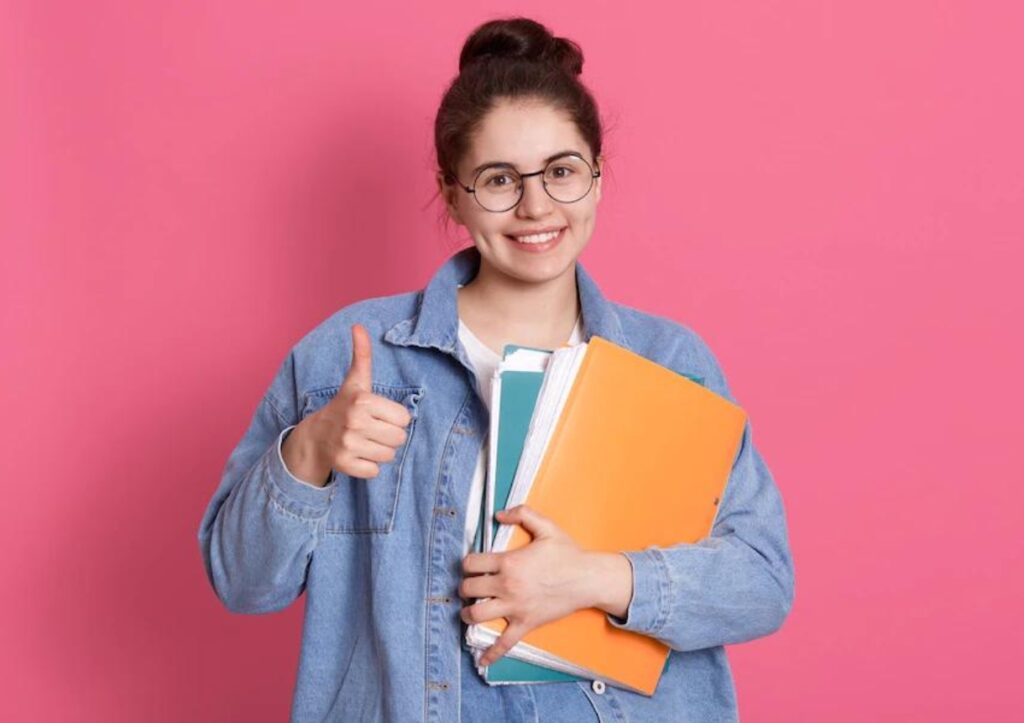 Young student woman in post-study work